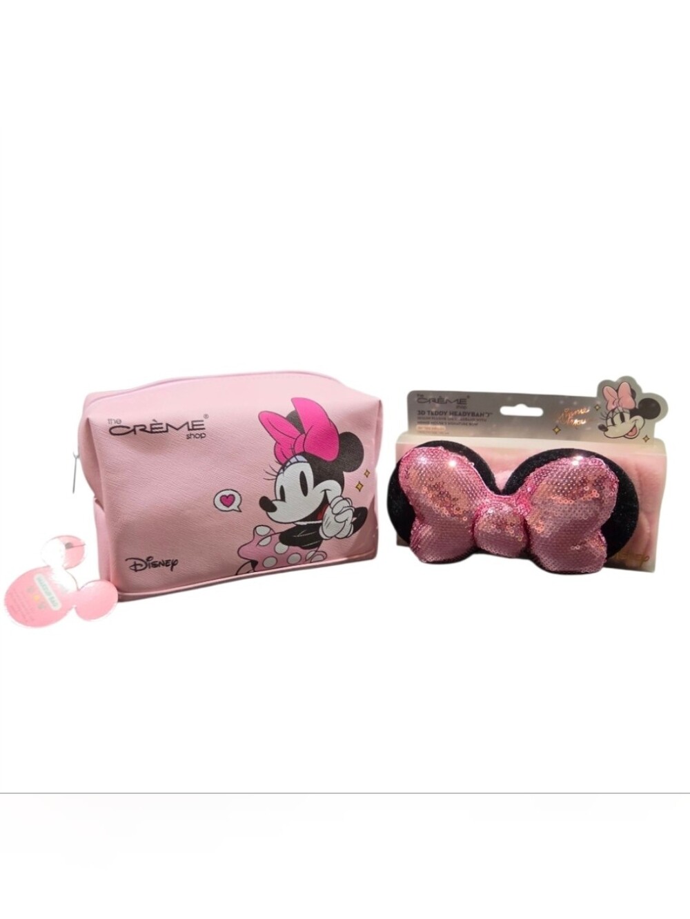 The Creme Shop X Disney Cosmetic Bag & Minnie Mouse Sequin 3D Headband NWT
